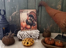 COLONIAL FARM PRIMITIVE VINTAGE STYLE THANKSGIVING HARVEST SEASON TURKEY SIGN
