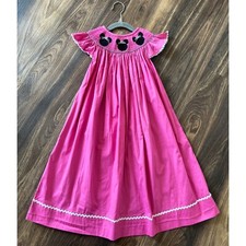 Hand Smocked Dress Girls Pink Minnie Mouse Applique Cotton Blend 7Y