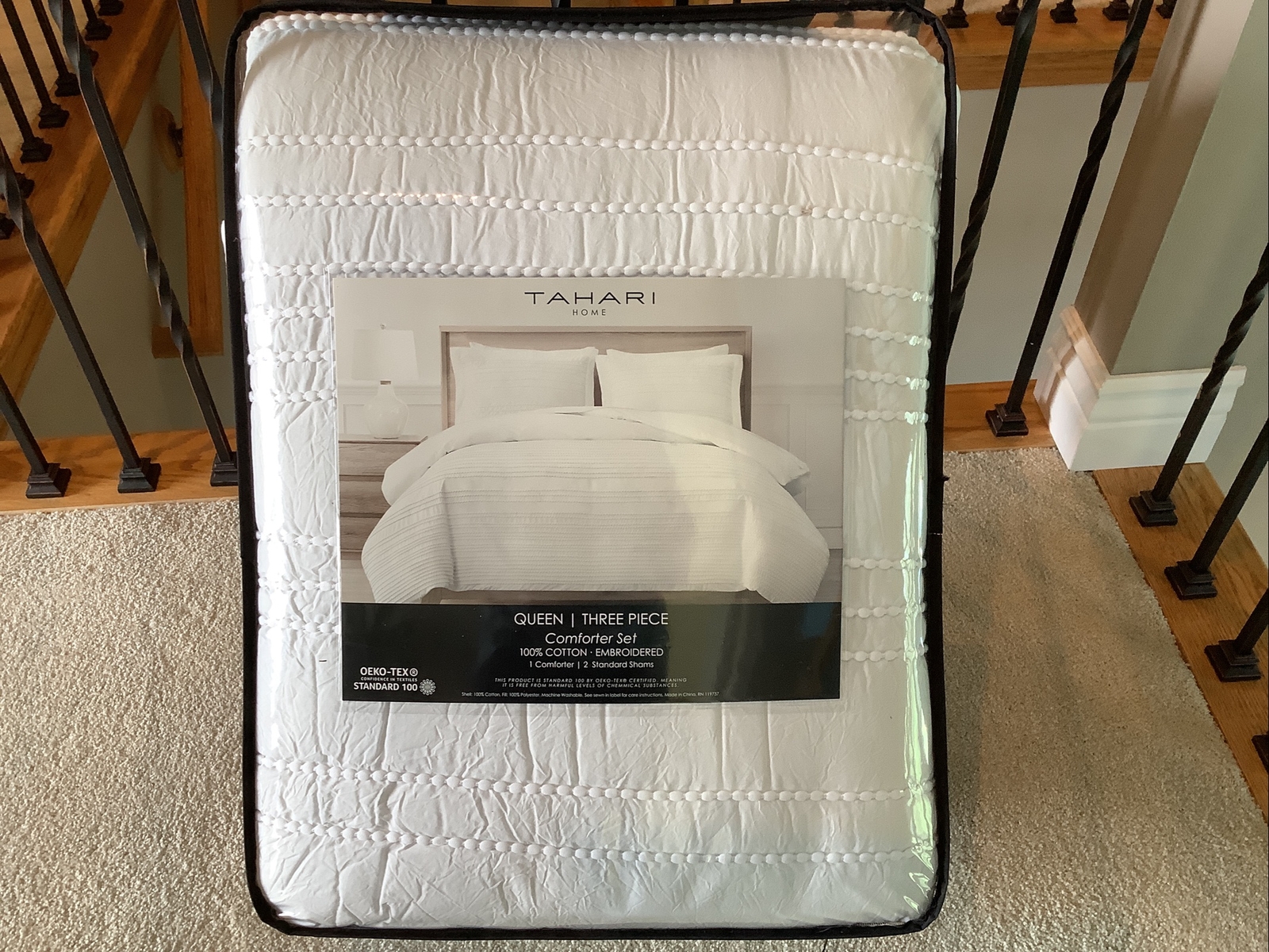Tahari Home 3 Piece Queen Luxury Comforter Set White Cotton Embroidered