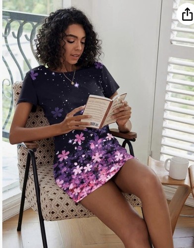 Ekouaer 2 Pack Nightgowns for Women’s L Sleapwear Short Sleeve Night Shirts Soft - Picture 6 of 6