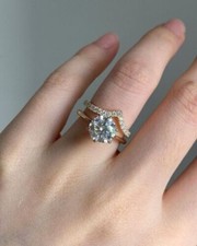 Women's D/VVS Lab Created Diamond Bridal Set Wedding Ring 14K White Gold Plated