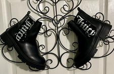 Black Juicy Couture Boots Sz 5 Ankle Boots Side Zip Juicy Logo W Beading