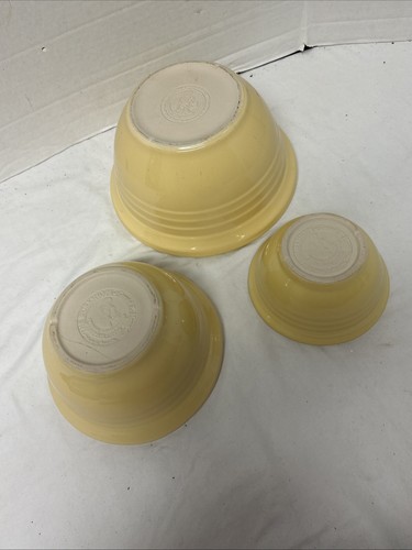 Workshops Of Gerald E Henn 3 Mixing Bowl Nesting Set Solid Yellow Pottery Rare - Picture 12 of 13