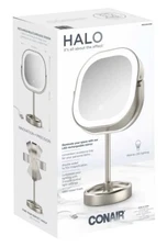 Conair Halo LED Rechargeable Double Sided Mirror 10x Magnification And Light new