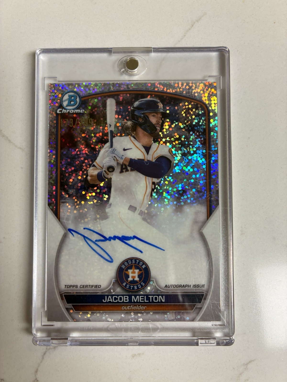 🔥Jacob Melton 2023 Bowman Chrome Speckle Ref. Auto CPAJML /299🔥Astros, Rays