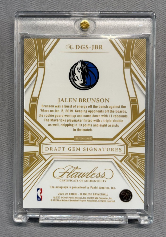 2023-24 Panini Flawless Jalen Brunson Draft Gem Auto 13/25 JSY# 1/1 view 2