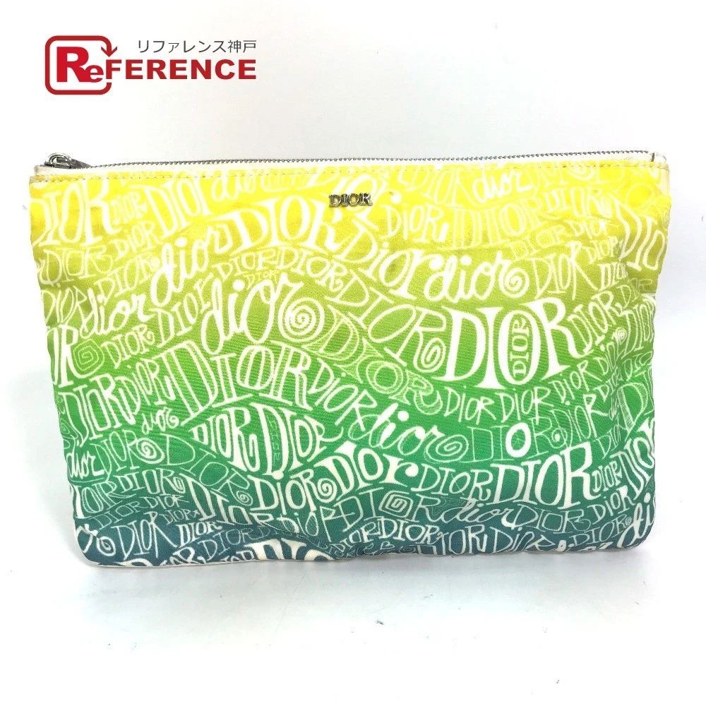 Dior STUSSY Collaboration Total Logo Pochette Pochette Nylon Vert Homme S Occasion
