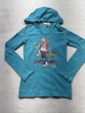 Hannah Montana Hooded Long Sleeve T Shirt Vintage Girl's SZ L 12-14 Blue