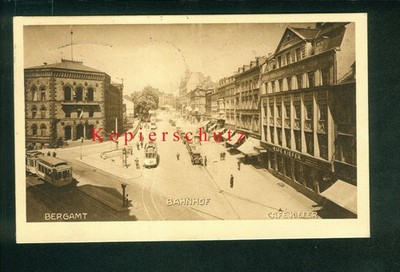 AK Saarbrücken, Bergamt, Bahnhof, Cafe Kiefer, gel. 1928 nach Grevenmacher, Lux.