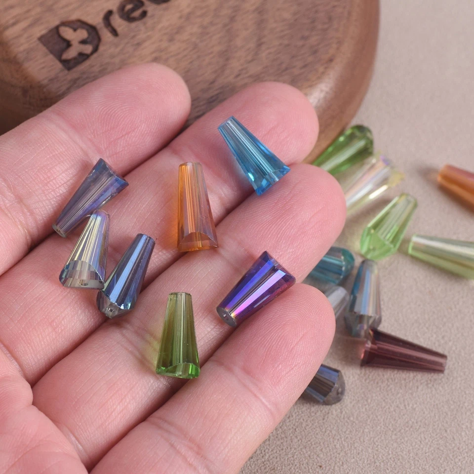 10pcs 15x8mm Drop Cone Shape Faceted Crystal Glass Loose Bead For Jewelry Making - Image 3 of 3