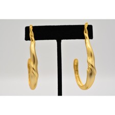 Vintage Dangle Hoop Earrings Post Hoops Brushed Gold Matte Curl Chunky 1980s 9I