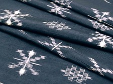 e077-L Japanese Kimono Fabric Silk,Navy,Kasuri,Tsumugi,154 cm
