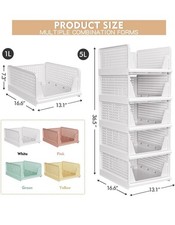 5PCS Stackable Plastic Storage Basket, Foldable Closet Organizers Sliding Bins