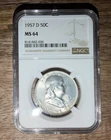 1957 D Franklin Half Dollar NGC MS 64 Silver 50C Uncirculated