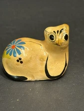 Vintage Tonala Minatare Mexican Folk Art Ceramic Pottery Cat Kitty, Signed 1.5"
