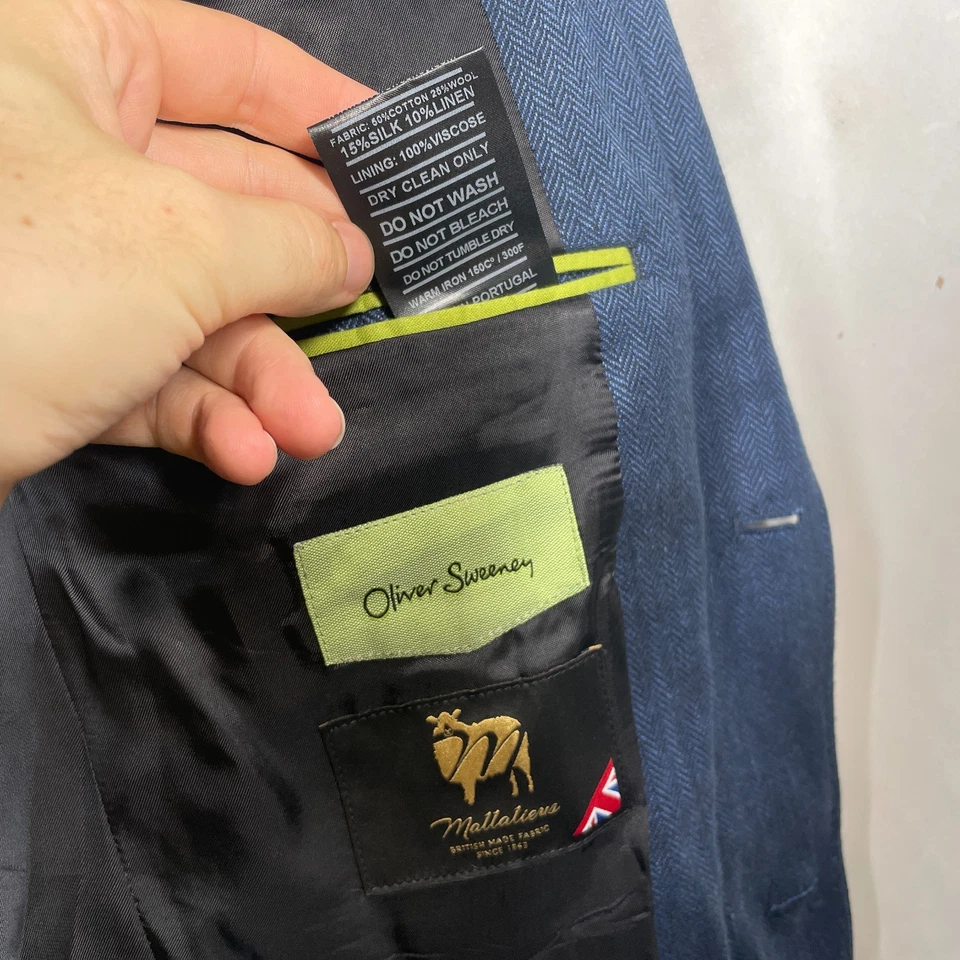 Oliver Sweeney Blazer Jacket Mens M Blue Chore Mallalieus Cotton Wool Silk Linen - Image 4 of 4