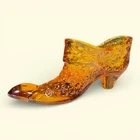 Vintage Fenton Amber Glass Daisy & Button Shoe Slipper