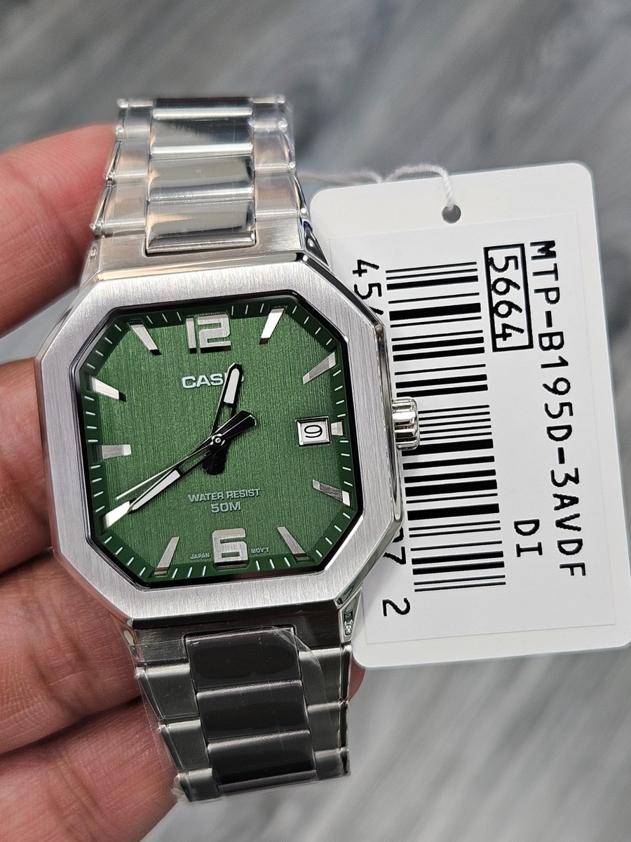 Casio MTP-B195D-3AVDF Men's Watch | Green Dial | Stainless Steel