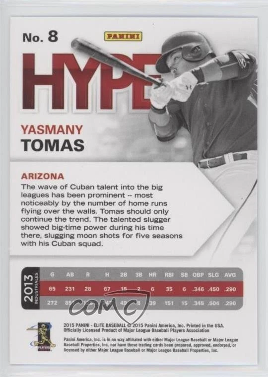 2015 Panini Elite Hype Yasmany Tomas #8 Rookie RC - Image 2 of 2