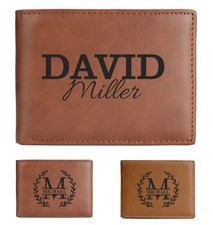 Custom RFID Blocking PU Leather Wallet - Personalized Engraved Bifold Wallets