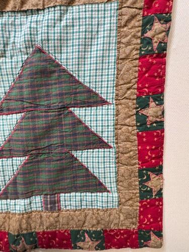 Trapunta patchwork vintage fatta a mano Babbo Natale stelle tessuto pannello vacanze - Foto 10 di 14