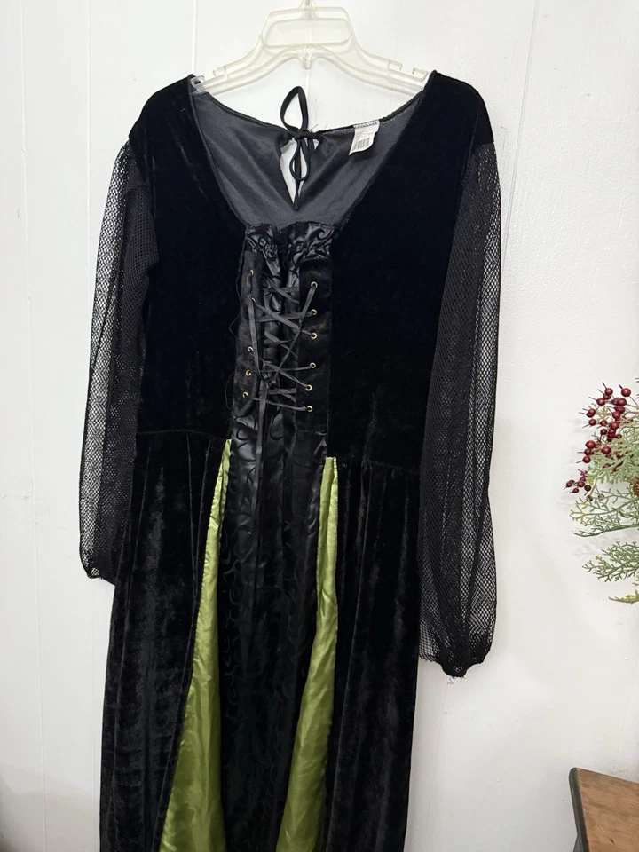 Disfraz de bruja doncella gótica M L XL manga larga malla terciopelo cordones Foto 2 de 4