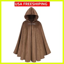 Renaissance Hooded Cape Velvet Cloak Victorian Capelet Medieval Hobbit Hallow...
