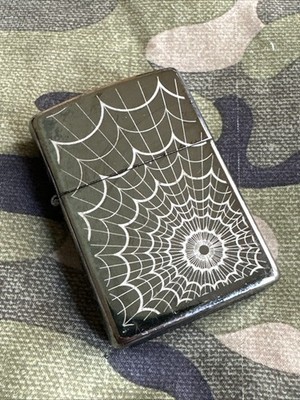 2013 Zippo Lighter - Web All Over - Spiderwebs - Midnight Chrome - Unfired