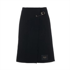 Prada 23 years Wool Wrap skirt 36S Ladies' Black P171XE Logo metal pins