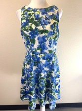 Milly Design Nation Blue Fit  Flare Floral Dress Sz 6 Summer Spring Wedding