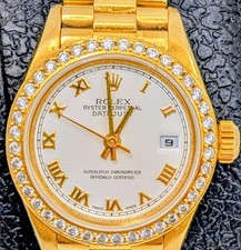 Rolex Lady Datejust 26mm OYSTER PERPETUAL 18K Gold Diamond Bezel White Dial