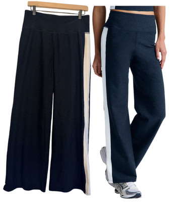 Beyond Yoga Womens L Spacedye Wide Leg Pants High Waist Black Stripe