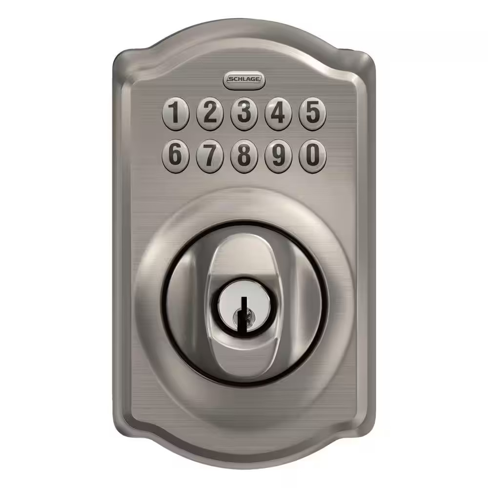 Camelot Satin Nickel Electronic Keypad Deadbolt and Passage Hall/Closet Accent H