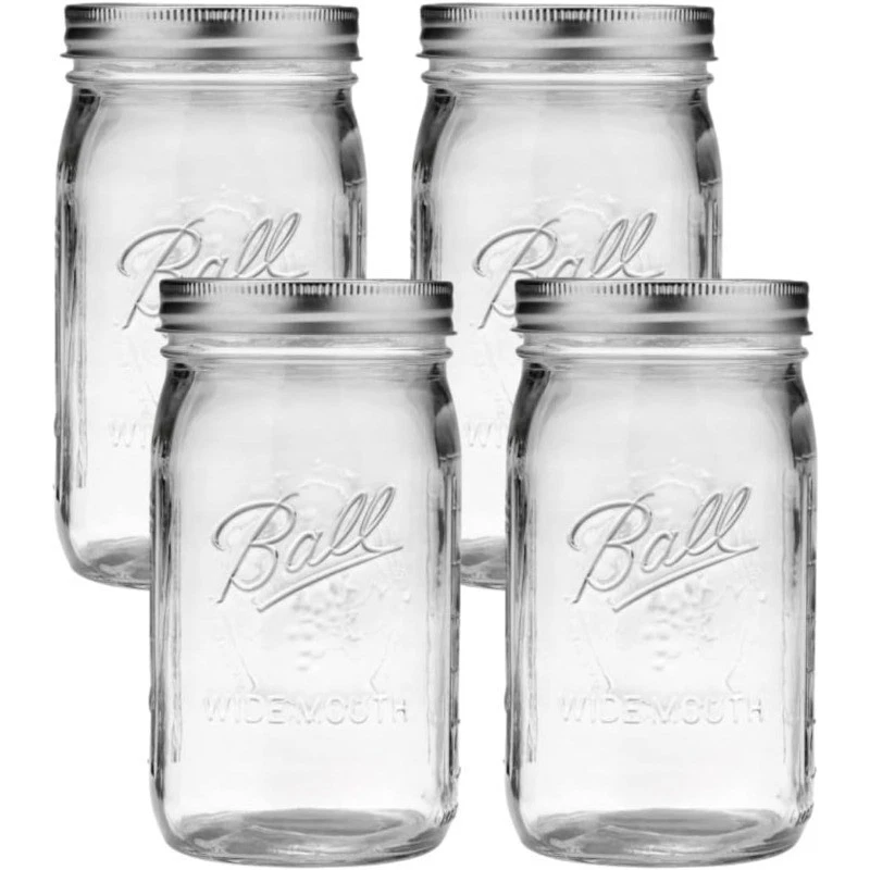 Pack of 4 Glass Mason Jars with Lids and Bands Used for Canning Pickling New