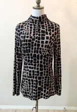 Joseph Ribkoff Women Mock Ruched Turtleneck Size S Brown Black Animal Print