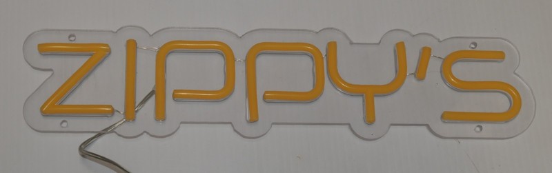 Zippy's 3-level yellow sign, 60W 12V adapter, 15.5"x3.5""Are we having fun yet?"