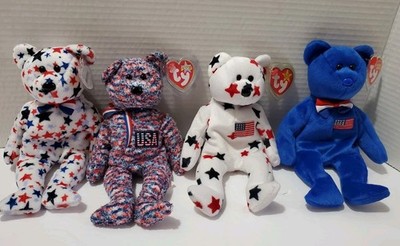 VP1 Ty Beanie Babies Lot of 4 Patriotic Bears RED WHITE & BLUE, USA, GLORY, JOHN