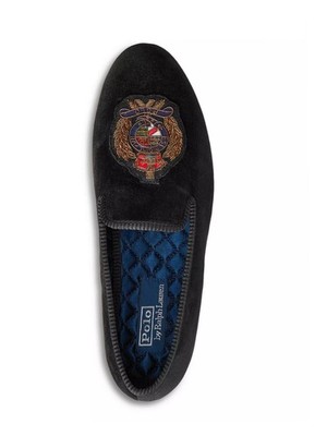 Polo Ralph Lauren Men's Paxton Crest Velvet Slippers Black US 7.5