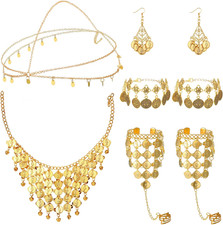 Belly Dance Jewelry Set Women Belly Dance Gold Sequins Head Chain Coins Necklace