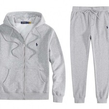 Gray Hoodie Jogger Sweatpants Set Polo Style Tracksuit Embroidered Logo