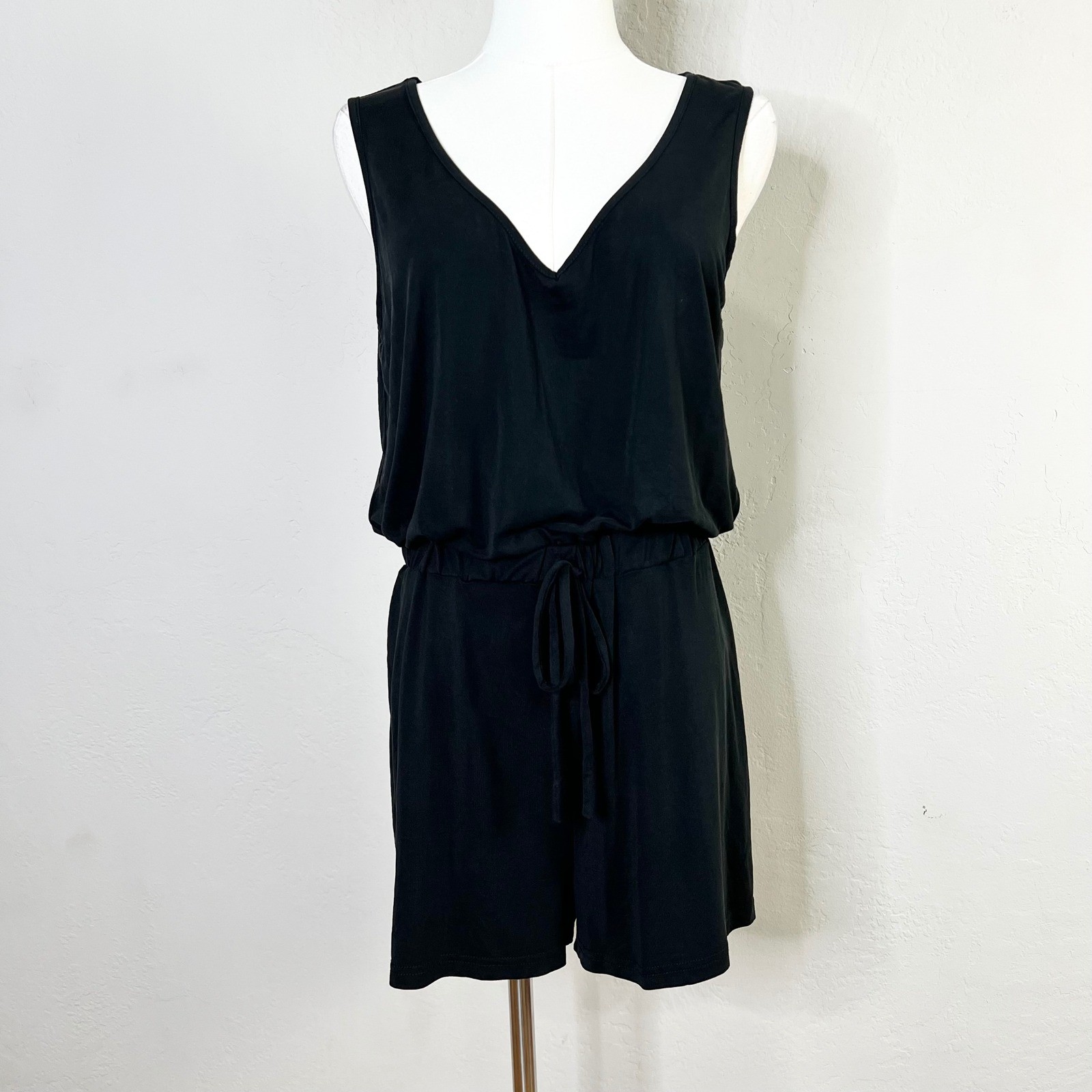 Lulus Romper Sun Charmer Black V Neck Sleeveless Drawstring Waist Jumpsuit M-image