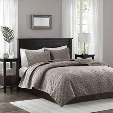 3 Piece Velvet Quilt Set Taupe Full/Queen