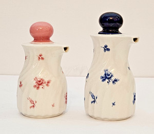 2 Vintage Marui China Oil Vinegar Dressing Carafes Pink & Blue Floral Made Japan