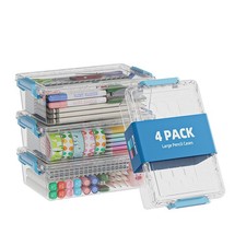 4 Pack Extra Large Pencil Box, Plastic Pencil Case Organizer, Clear Crayon Bo...