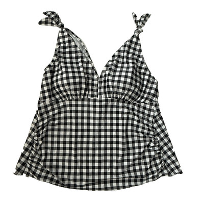Kona Sol Swimsuit Swim Top Plus Women 22 W 2X Tankini Check Gingham Black White