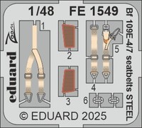 MW22 Eduard FE1549 Bf 109E-4/7 Seatbelts Steel 1/48 Zoom Set For Tamiya