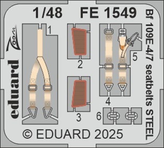 MW22 Eduard FE1549 Bf 109E-4/7 Seatbelts Steel 1/48 Zoom Set For Tamiya-image
