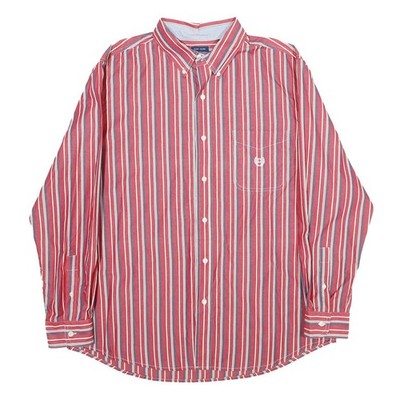 CHAPS Herren Rot Blau Gestreiftes Baumwollhemd L Langarm Knopfverschluss