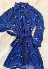 Women's Nine West Blue Floral Long Sleeve Shirt Dress XL NWT Work Career