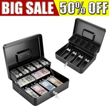 Metal Cash Box Lockable Money, Coin & Note Security Box Large Cash Box with Lock